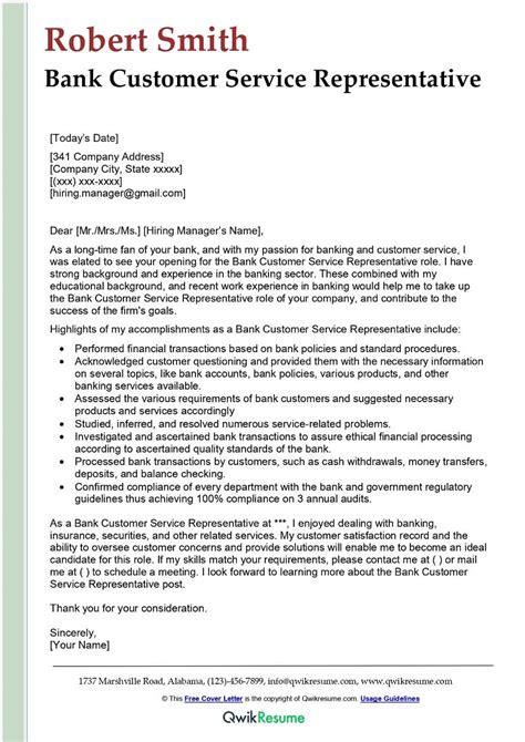 Cover letter customer service position